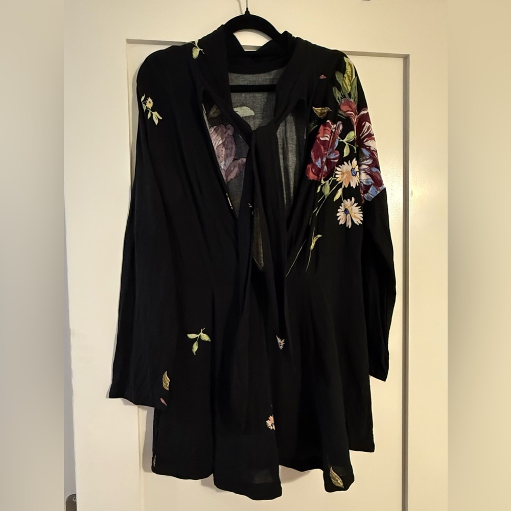 Free People Gemma Black Floral Tunic Dress - Picture 8 of 11